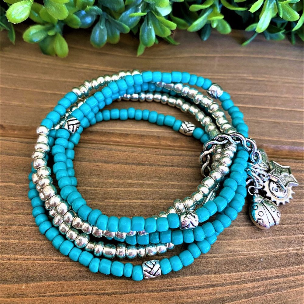 New Turquoise and Silver Stack of 5 Boho B… - Picture 5 of 6